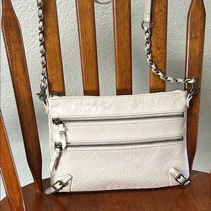 ELLIOT LUCCA LEATHER 3 ZIPPER DESIGN CREAM COLOR CROSSBODY BAG